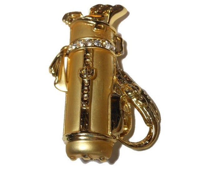 FREE SHIPPING AJC golf bag brooch brushed gold and satin finished pin with rhinestone embellishments
