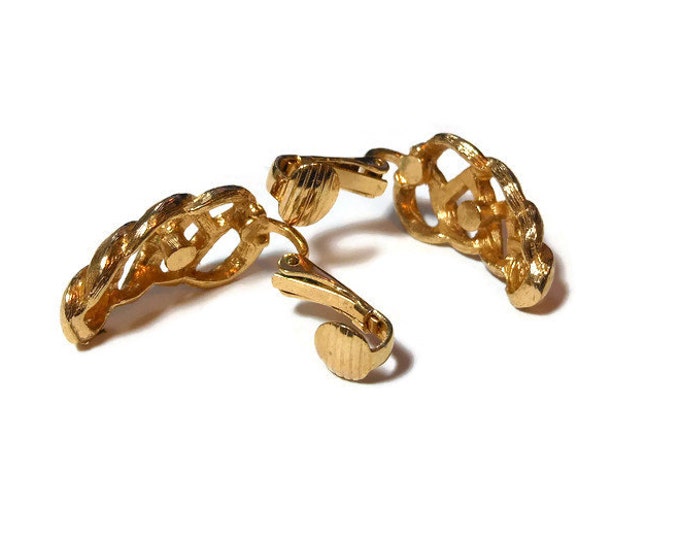 FREE SHIPPING Avon clip earrings, brushed gold swirl pattern clip earrings, signed