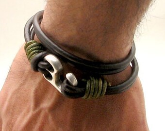 EXPRESS SHIPPING Ftahers day.Mens leather bracelet.Brown leather bracelet.Boyfriend gift.Gift for boyfriend.Mens bracelet. Leather bracelet.