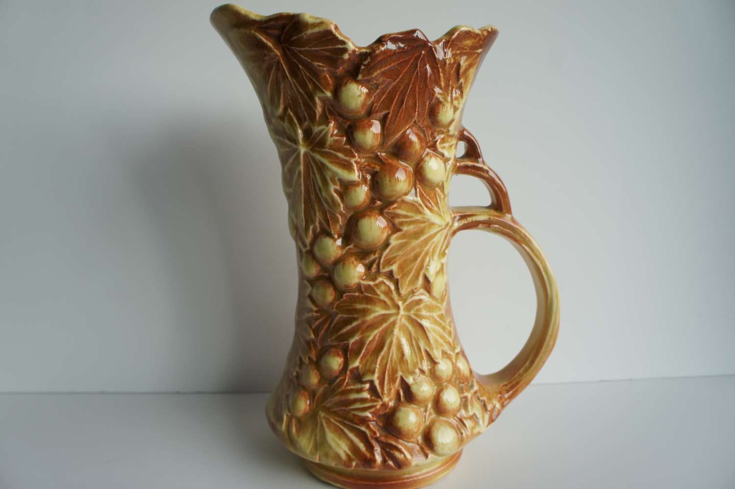 Vintage McCoy Pottery Vase Pitcher Grapes Brown and Yellow