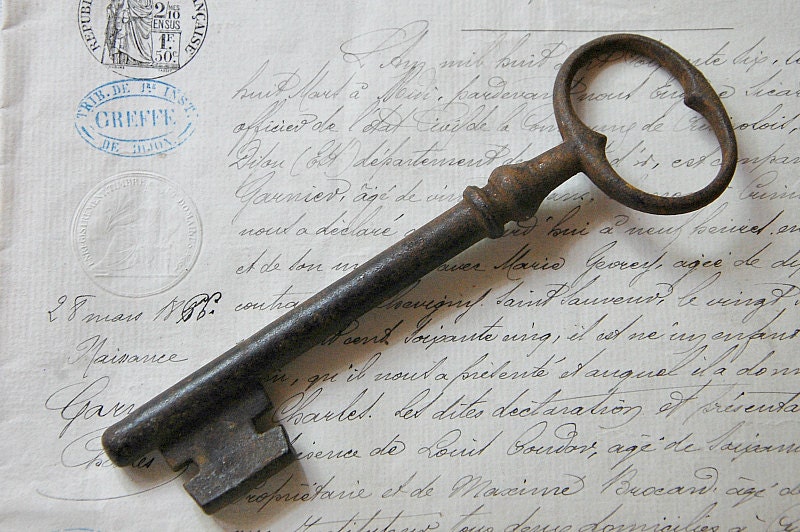 Antique French huge key antique iron key large skeleton key