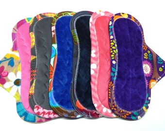 9" Minky or OBV Mama Cloth Pads / Reusable Menstrual Pads / Incontinence Pads - Set of 6 - Custom Flow Level, Back, and Fabrics