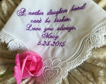 Mother of the bride personalized handkerchief gift