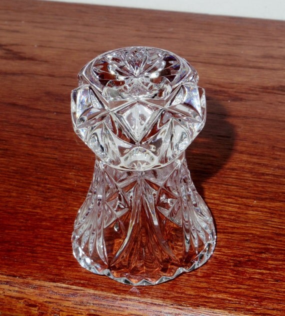 LEAD CRYSTAL TOOTHPICK Holder Glass Clear Criss Cross Fan Cut