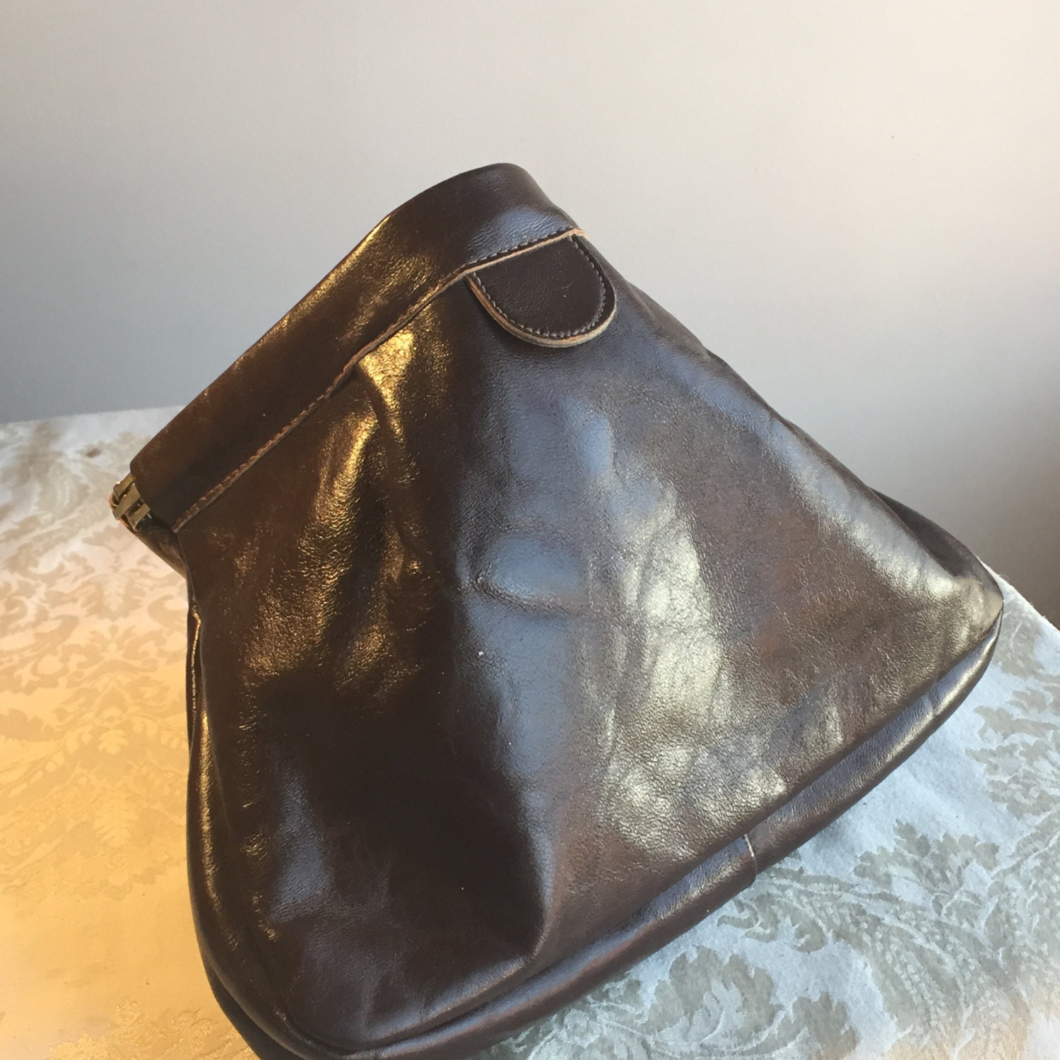 Vintage Purse/ Large Brown Leather Clutch / by vintagepoetic