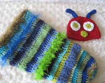 Crochet Baby Hat Caterpillar and cocoon Photo Prop Diaper Cover Floppy Ear Outfit
