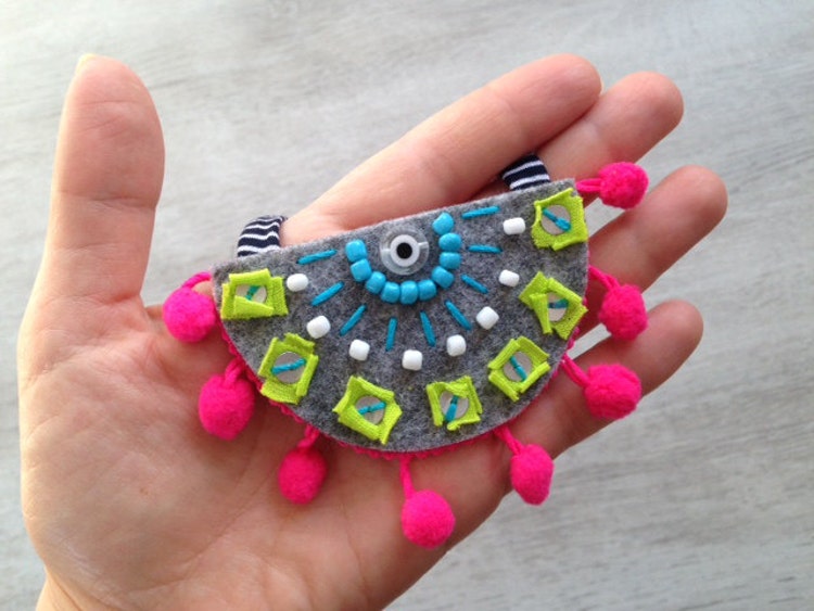 Handmade Bead Embroidery on Felt Necklace Beaded by ellascolor