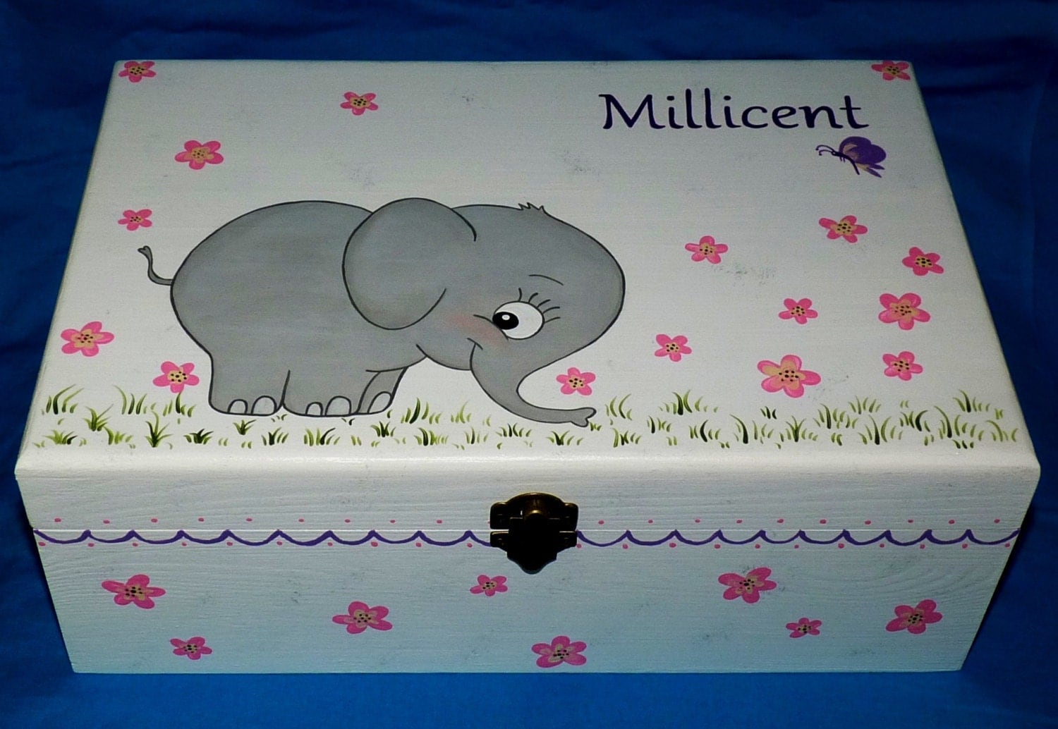 Hand Painted Baby Keepsake BOX Large Wood Personalized Memory