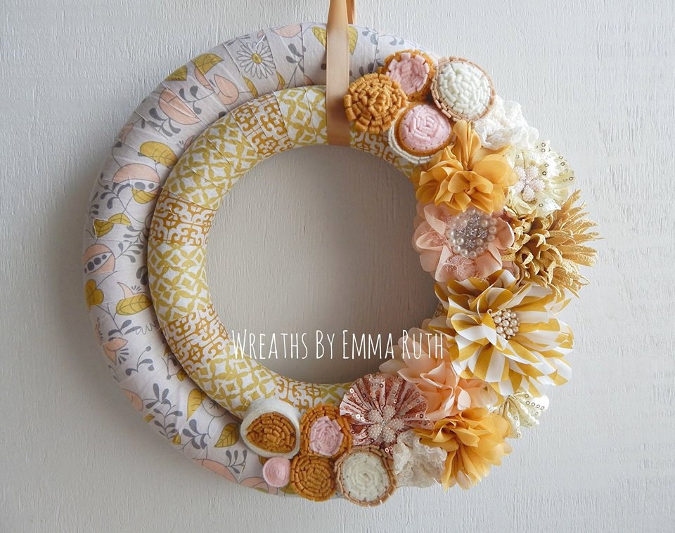 Modern Double Wrapped Fabric Wreath with by WreathsByEmmaRuth