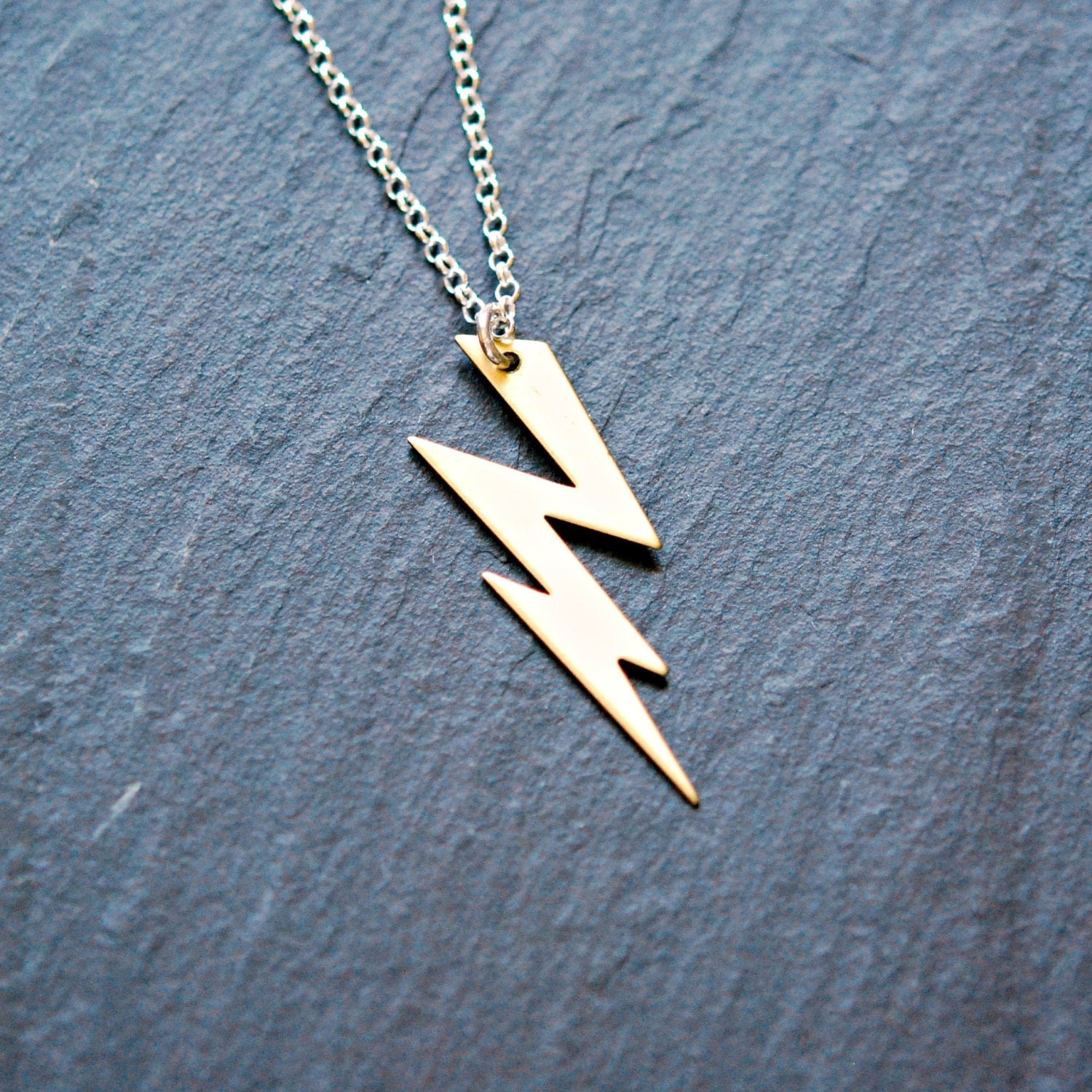 Lightning bolt necklace gold thunder bolt pendant brass