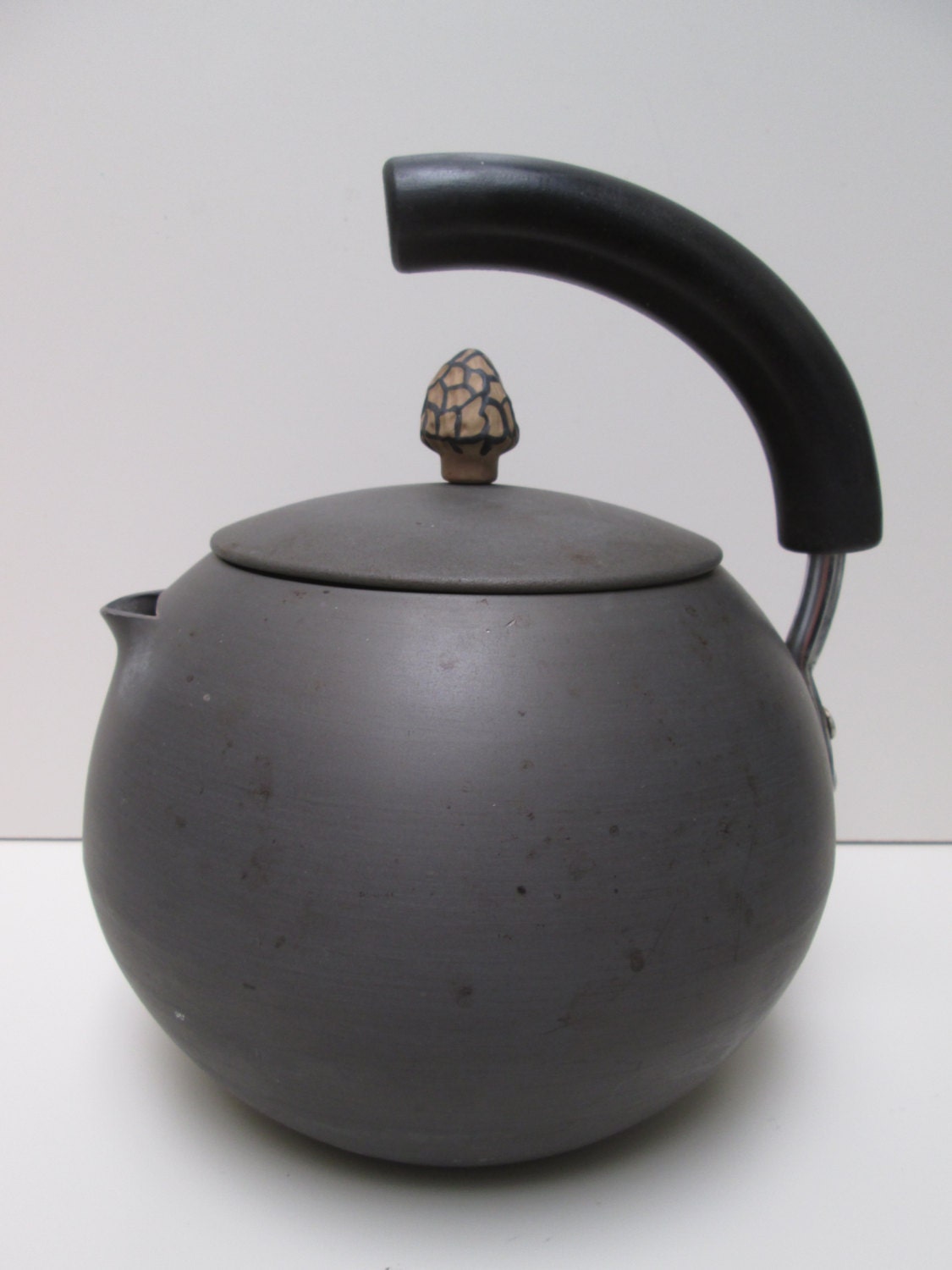 vintage MOREL mushroom Calphalon anodized gray tea kettle