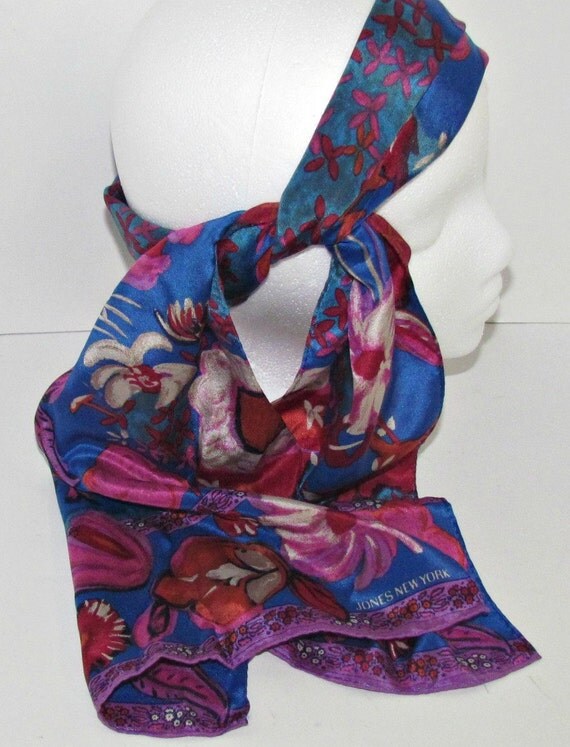 Vintage Jones New York Silk Long Scarf Royal Blue by GrammysGoodys