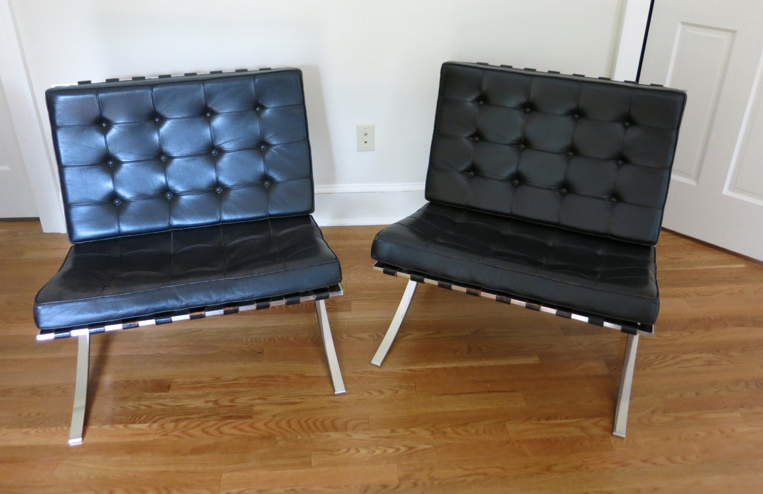 Pair of Vintage Knoll Barcelona Chairs Mies by stonehousevintage