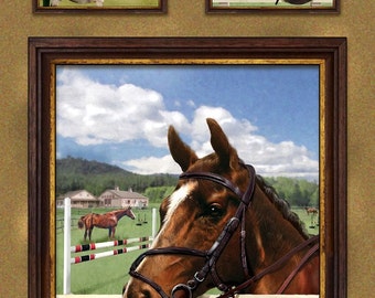 World of Horses Horse Pony Equestrian Cotton Quilting Fabric Panel SPX 25321