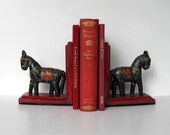 Vintage Horse bookends, Red and Black, Home Decor, Office accessory, gift idea