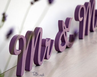 Purple Mr and Mrs Wedding Sign Mr & Mrs wooden letters table decor Wedding gift
