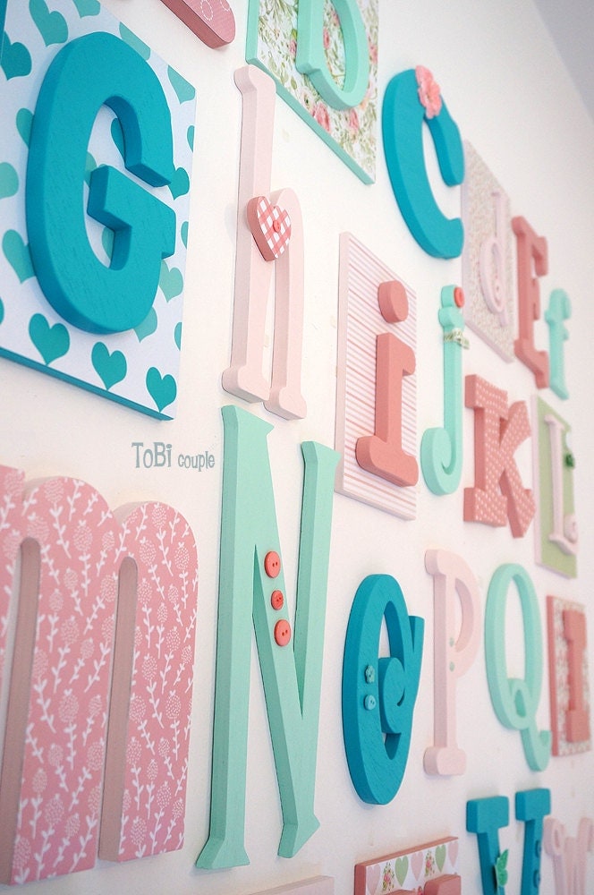 Wooden Alphabet Letter Set 5 10 Nursery Wooden by ToBicouple
