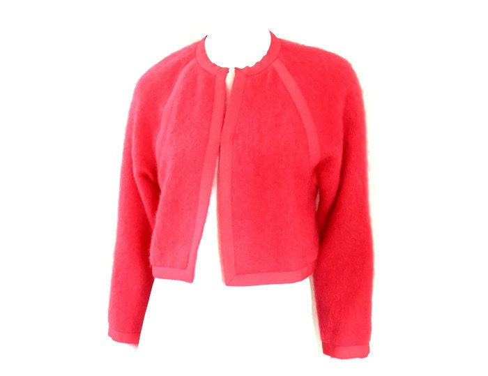 Retro Hot Pink Cropped Jacket Fuzzy Pink Wool with by bigbangzero