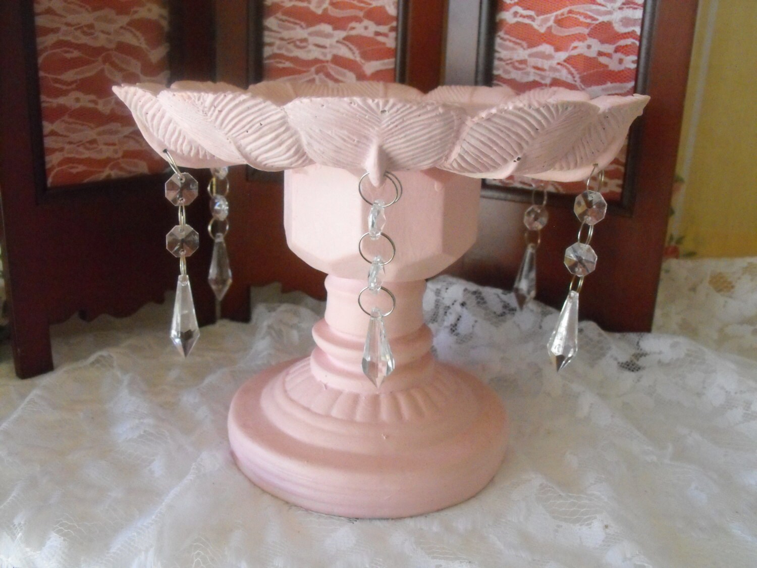 shabby chic cake stand candle holder paris pink crystals shabby chic cake stand candle holder paris pink crystals