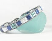Blue Green Bracelet Beaded Bracelet Silver Button CarolMade Sw72 Blue Green Bracelet Beaded Bracelet Silver Button CarolMade Sw72
