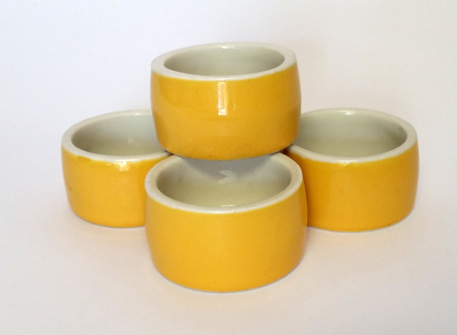 Set Of 4 Vintage Hall Golden Rod Color Small Stoneware Condiment Cups