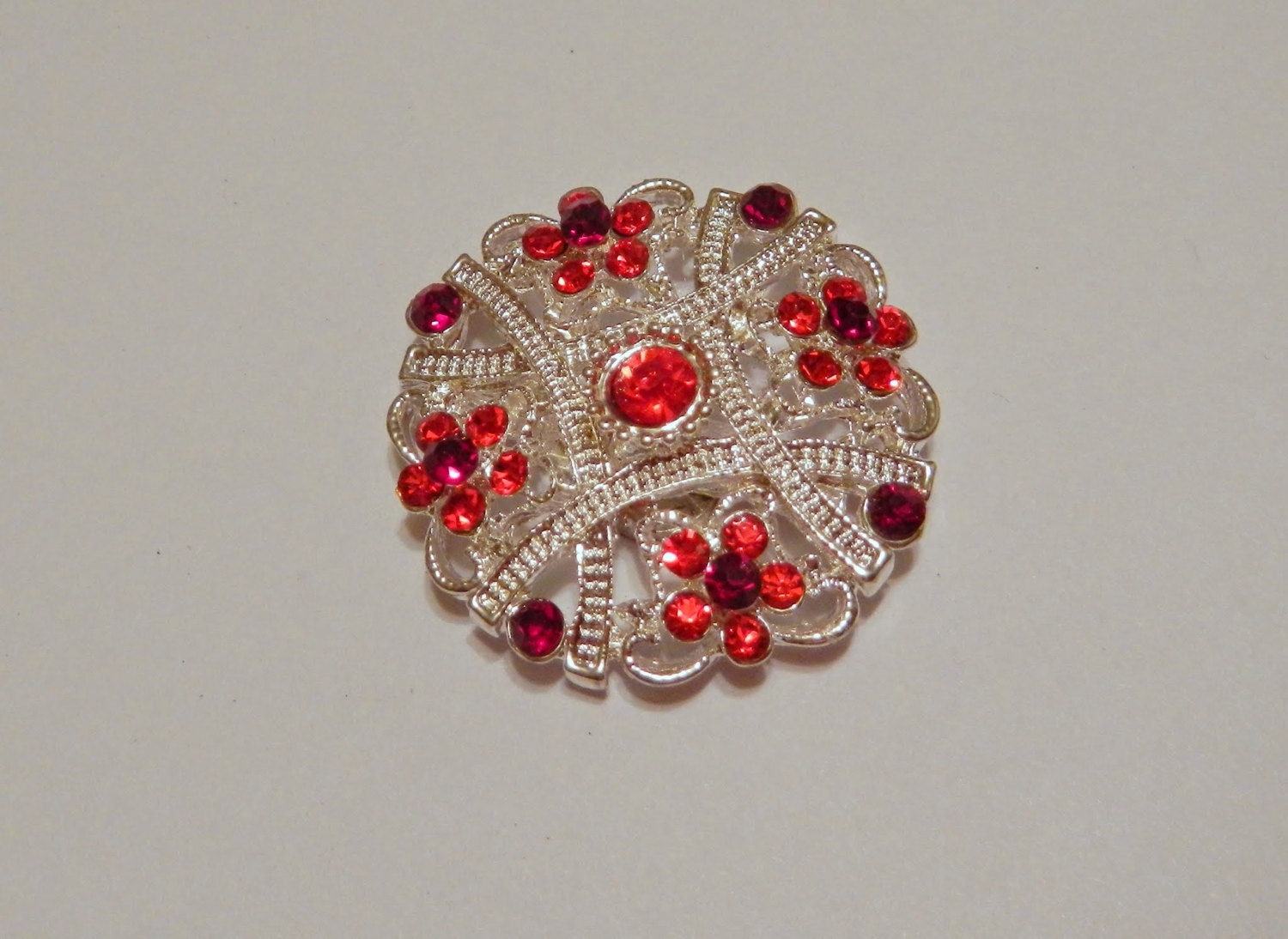 Red Filigree Magnetic Brooch Acrylic by ThisNThatbyNikki on Etsy