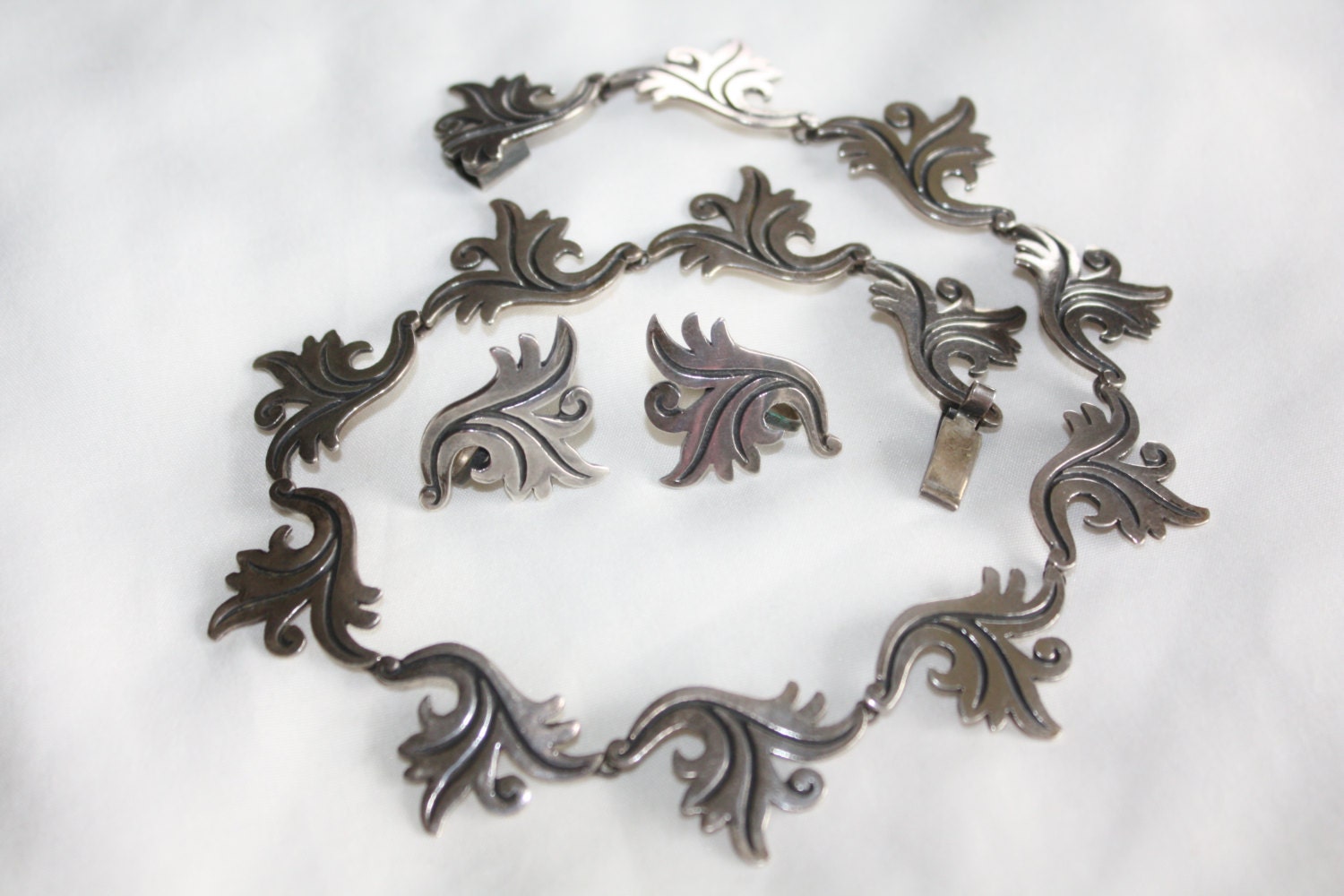 Sterling Necklace Pedro Castillo Earring Set Taxco Mexico Vintage 1940s ...