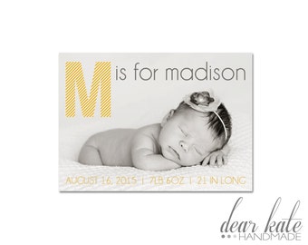 CUSTOM Monogram Birth Announcement- Simple Modern Customizable
