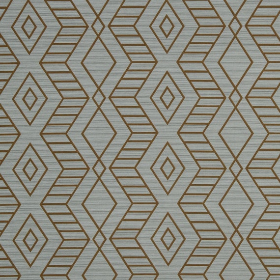 ON SALE Grey Geometric Upholstery Fabric Gold Silver