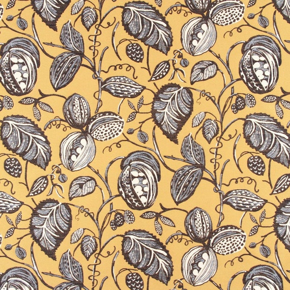 Mustard Yellow and Grey Fabric Leaf Design Upholstery Contemporary