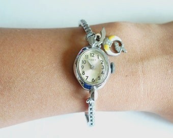 TIMEX Stretchable Silver Watch With Charm