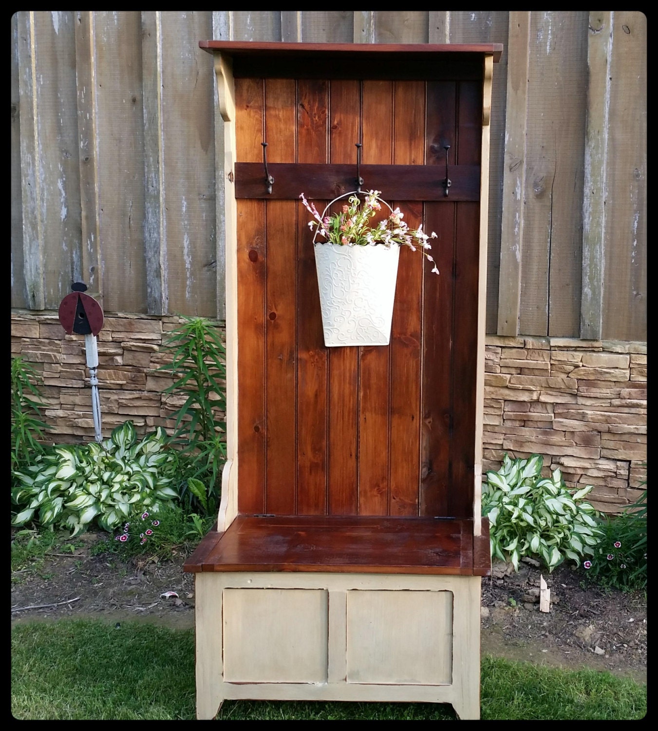 Reclaimed Pine Hall Tree Entry Bench by oldbarnstar1 on Etsy