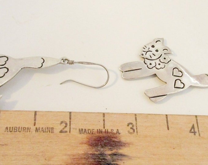 Sterling Cat Earrings - Mexico 925 signed - Silver kitty - dangle earring