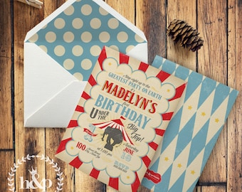 Vintage Inspired Circus or Carnival Birthday Party Invitation