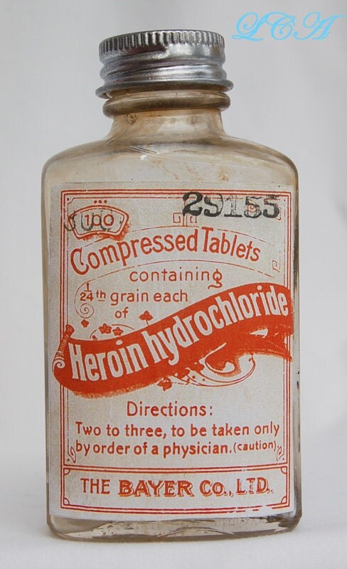 Antique BAYER Asprin Bottle HEROIN Tablets FULLY Embossed W/