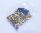 Bag of Czech seed beads, Yellow beads, black beads, grey Czech beads, jewelry supplies, bead supplies
