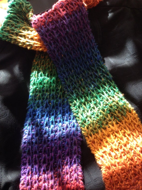 Hand Knit Rainbow Scarf