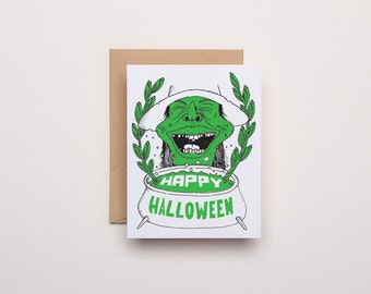 Happy Halloween Witch Portrait Card - Letterpress Card