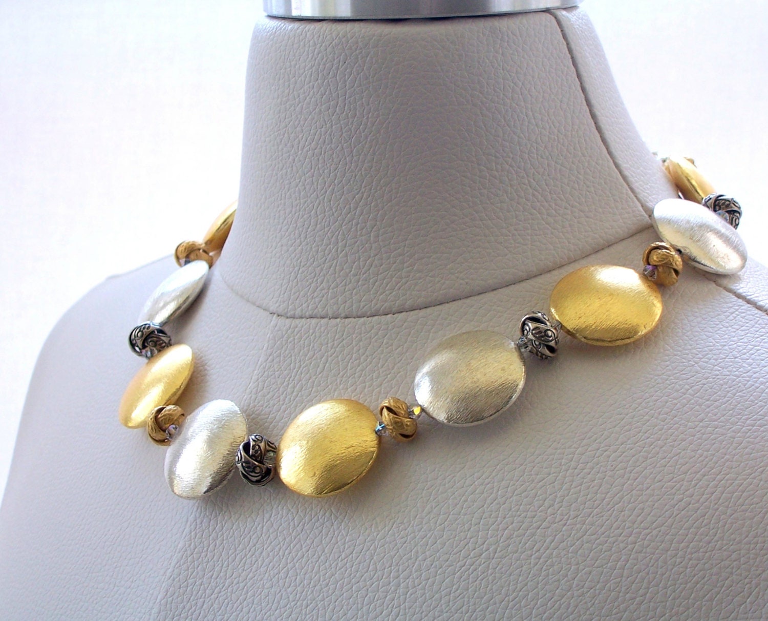 Necklace Silver Gold Brushed Finish Swarovski Crystal Jewelry