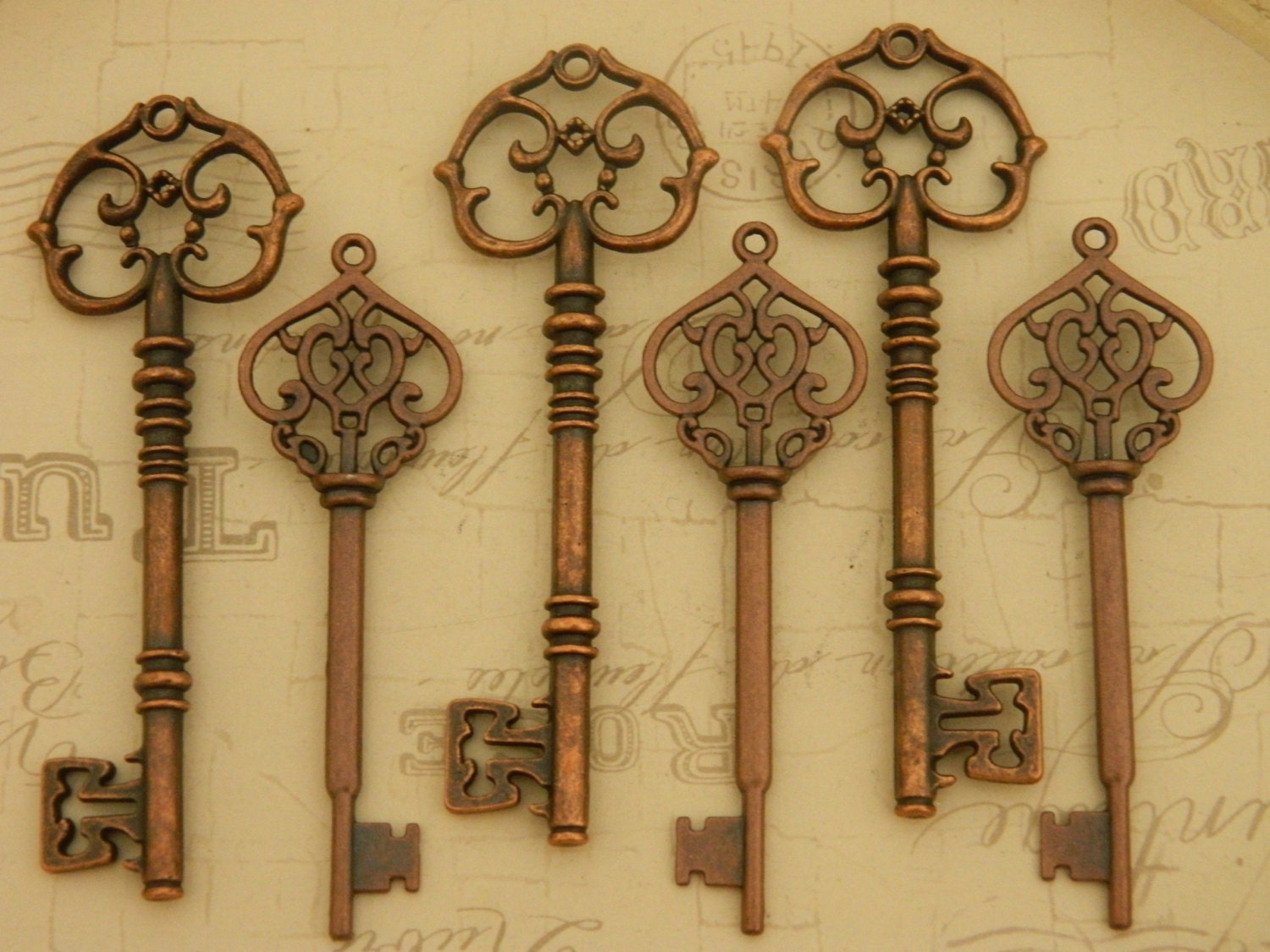 10 large skeleton keys copper keys Victorian steampunk keys