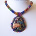 Bead Embroidery Necklace Pendant Beadwork with Rainbow Sea Jasper and Pyrite - SUMMER TIME - Summer collection