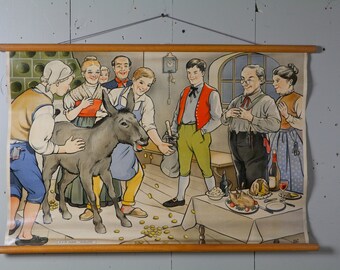 Vintage Belgian Fairy Tale School Chart (Little Red Riding Hood)
