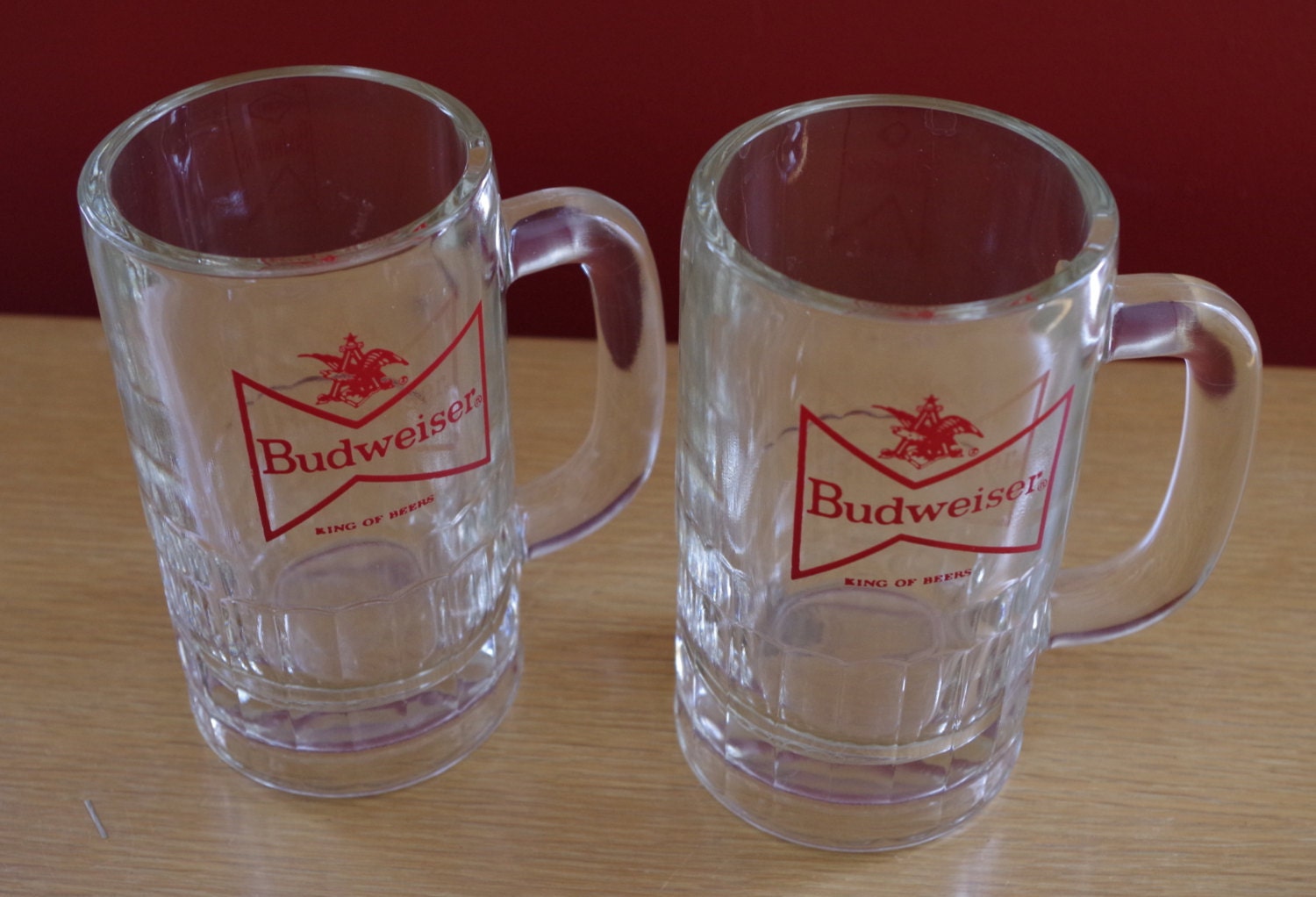 Pair of Budweiser Beer Mugs Steins Vintage 1960s Heavy Glass