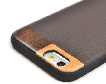 Leather iPhone 6 Plus Case, iPhone 6s Plus Leather Case, Wood/Leather iPhone 6 Plus Case - LTR-BR-I6P