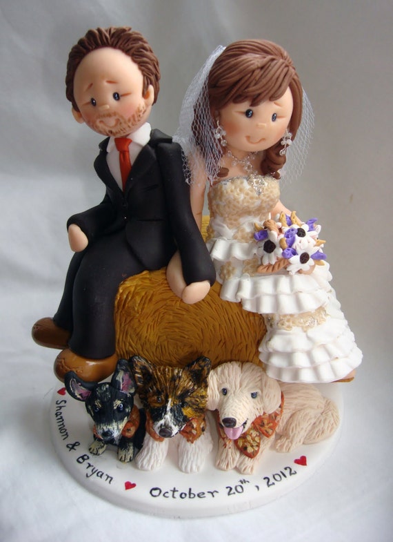 Farm barn themed wedding cake topper bride and groom on hay