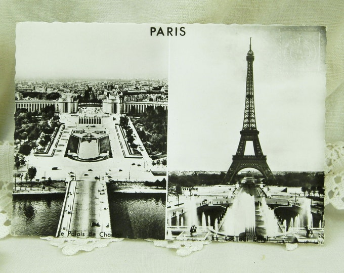 Vintage Unused Mid Century French Black and White Postcard, Eiffel Tower, 1960s Parisian Vacation Souvenir Decor, Holiday in Paris France
