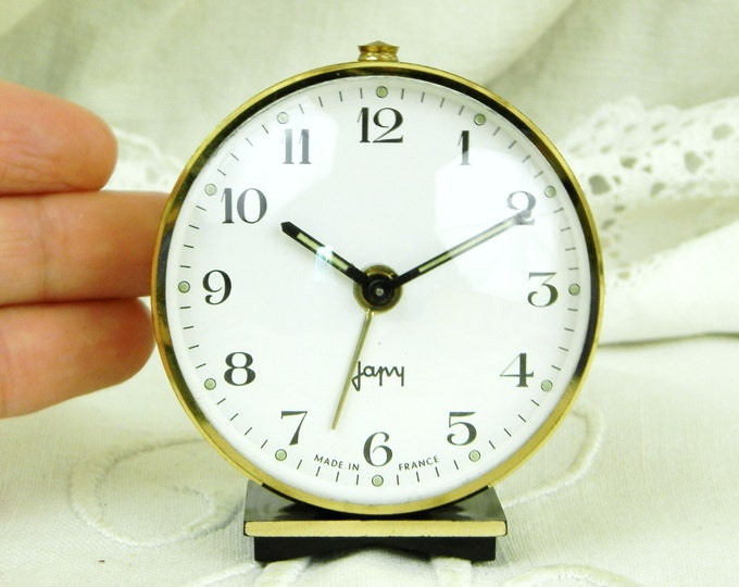 Working Vintage Mid Century Japy French Wind Up Mechanical Alarm Clock, Gold and Black 1950s Bedside Timepiece from France, Retro Home Decor Working Vintage Mid Century Japy French Wind Up Mechanical Alarm Clock, Gold and Black 1950s Bedside Timepiece from France, Retro Home Decor