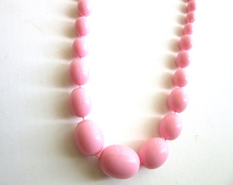 Long Pink Resin Bead Necklace Graduated Beads Single Strand 23 - 25 Inches