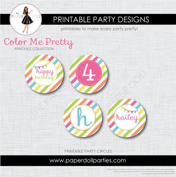 Color Me Pretty Printable Party Circles Cupcake Toppers : Printable party Designs by The Paper Doll Il_570xn