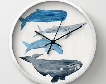 Whale Wall Clock, whale clock, beach house clock, nautical clock, ocean clock, sea clock, watercolor clock, nature clock, modern clock